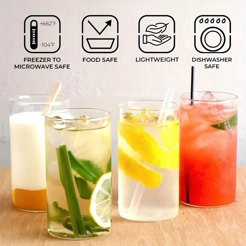 KEMORELA Transparent Glass Cups – Set of 1 or 4 | Drinkware Glass Drinkware Set Axl