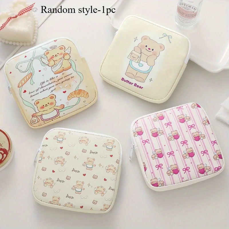 Portable Cartoon Sanitary Napkin & Sundries Storage Pouch Storage Organizer Pouch Axl Random style-1pc