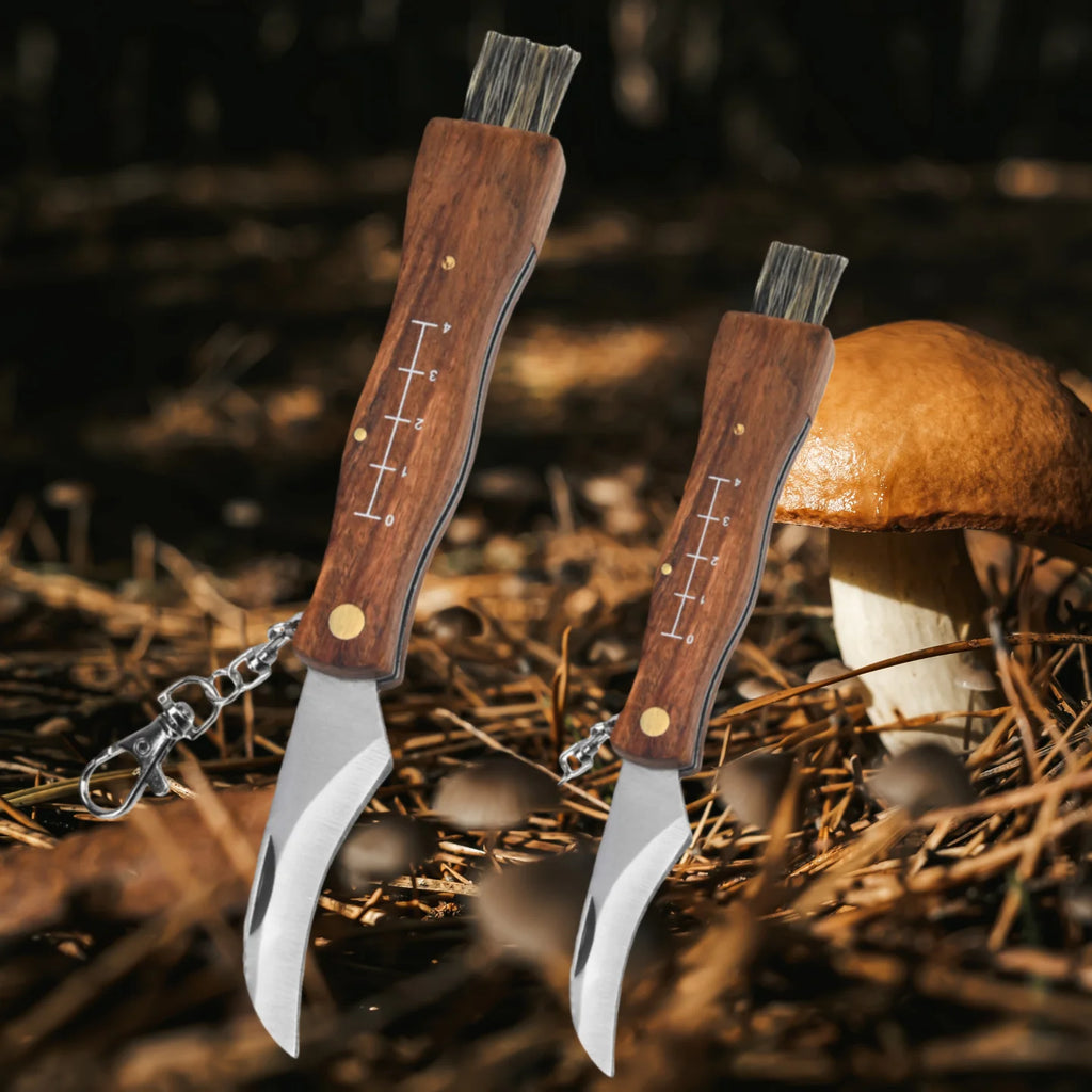 Mini Mushroom Foraging Knife – Rosewood Handle & Brush Folding Foraging Knife Axl