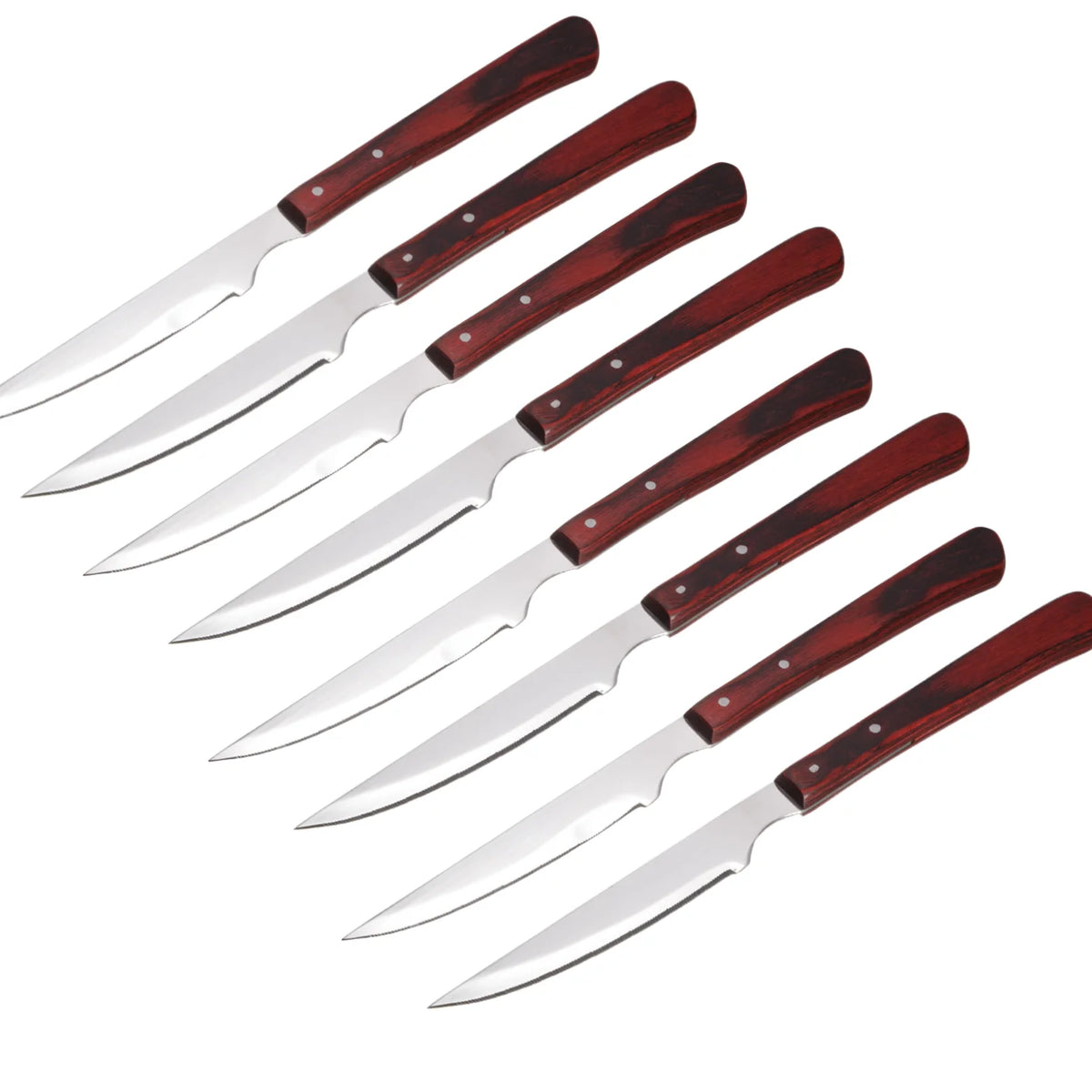 Serrated Steak Knife Set – Stainless Steel & Redwood Handle (1–12 Pc) Steak Knife Set Axl 8 Pc