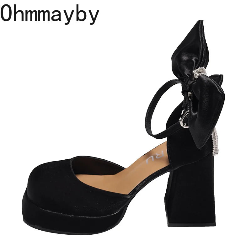 Women's Platform Mary Jane Pumps – Satin Bow & Rhinestone Platform Mary Jane Pumps Axl
