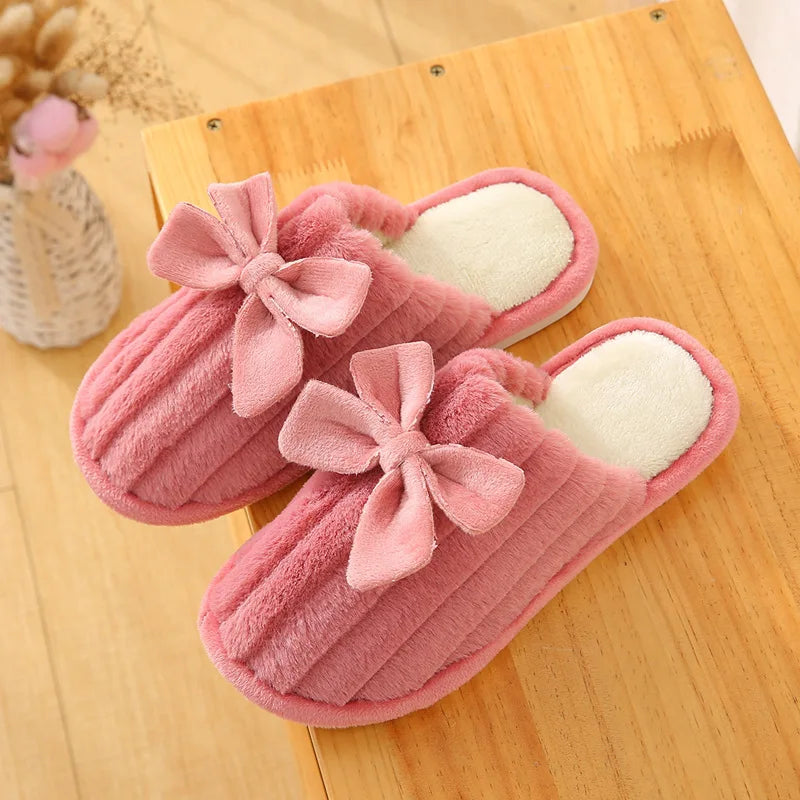 Women's Winter Cotton Slippers – Cozy Butterfly Knot Indoor Indoor Slippers Axl Red 40-41