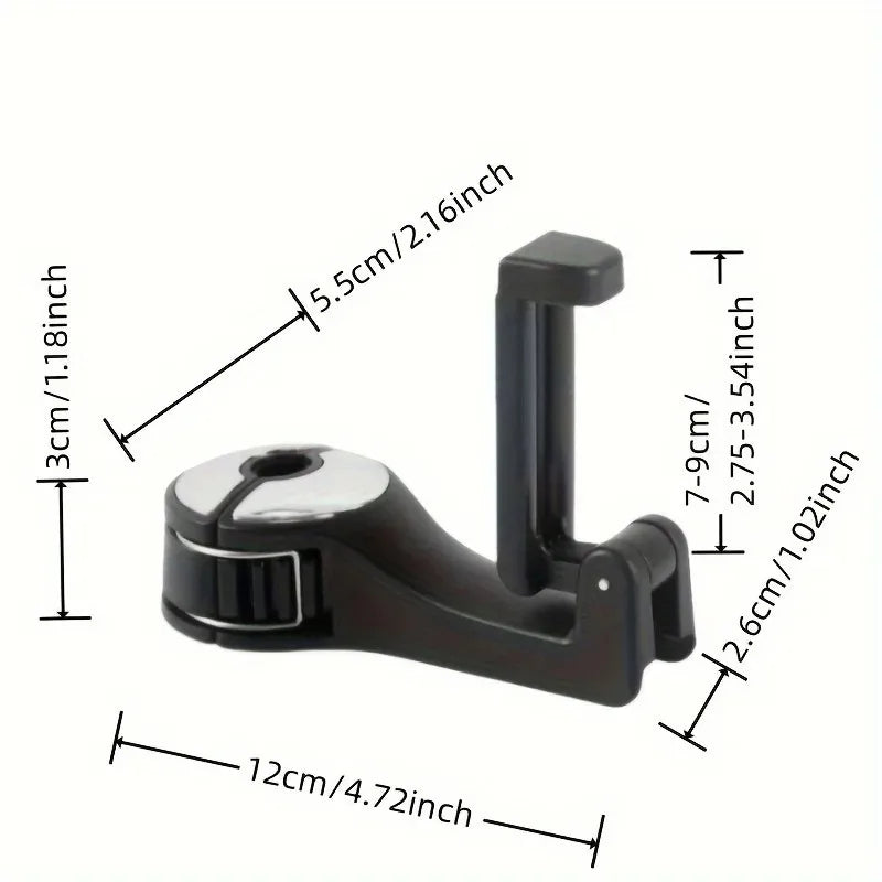 2-in-1 Car Headrest Hook & Hidden Phone Mount Holder Car Phone Mount Axl Silver Black