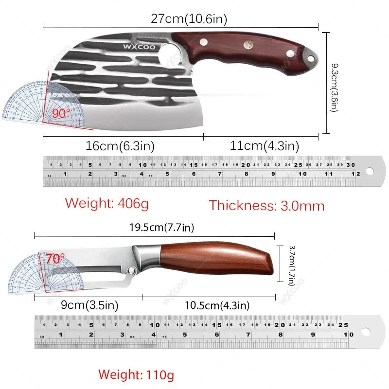 WXCOO Stainless Steel Chef Cleaver & Peeler Set | Wood Handle Chef Cleaver Set Axl