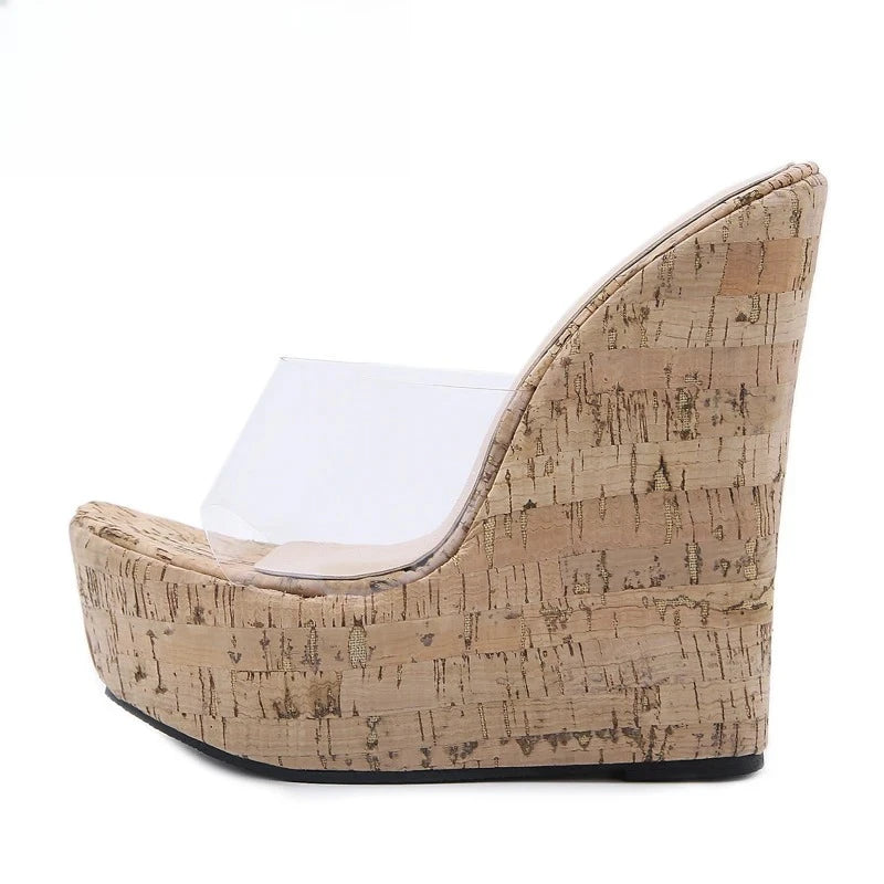 Women's Transparent Platform Wedge Sandals | High Heel Slides Platform Wedge Sandals Axl
