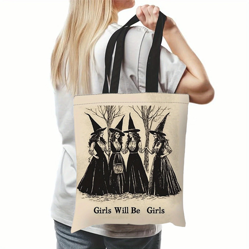 2-Pack Vintage Witch Canvas Tote Bags – Gothic Halloween Bag Canvas Tote Bag Axl
