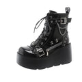 Gothic Platform Wedge Mid-Calf Boots – Women's Lace-Up Platform Wedge Boots Axl black 37