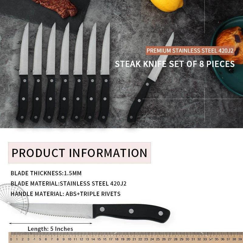 Stainless Steel Serrated Steak Knife Set – Sharp & Durable Steak Knife Set Axl