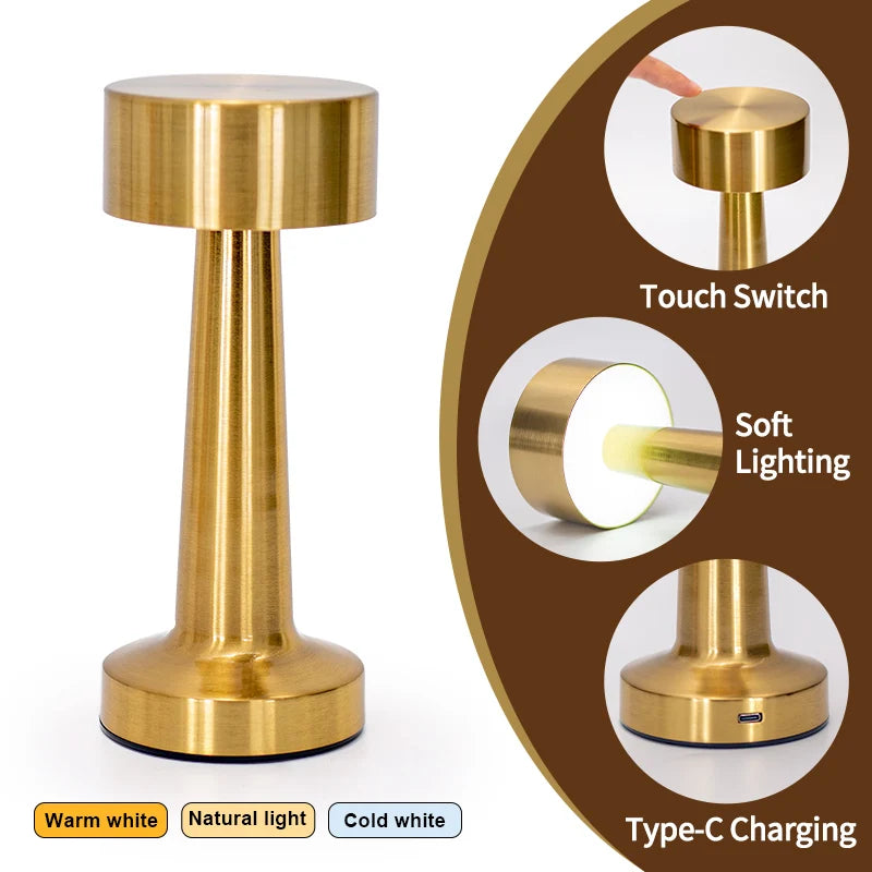 USB Rechargeable Touch LED Desk Lamp – 3-Color Bedside Light LED Table Lamp Axl