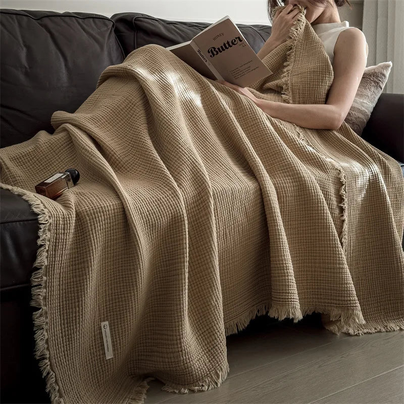 4-Layer Cotton Muslin Throw Blanket – All-Season Adult Cotton Throw Blanket Axl