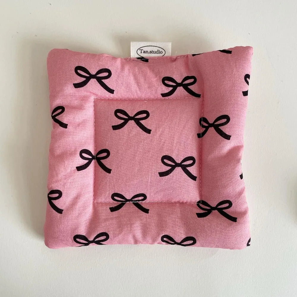 Korean Bow Cotton Coaster – Double-Sided Fabric Mat & Key Tray Cotton Coaster Mat Axl 1