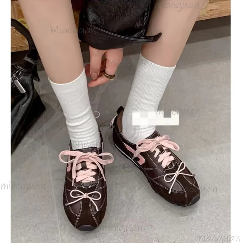 Retro Bow Women's Flat Sneakers – Round Toe, Anti-Slip Women's Flat Sneakers Axl