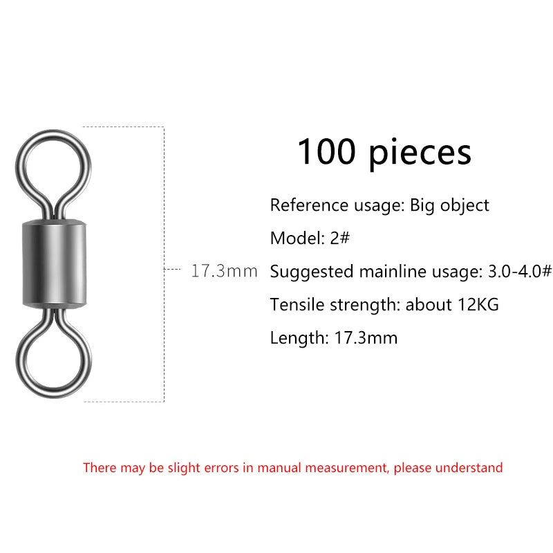 100 Pcs Stainless Steel Rolling Fishing Swivels | Line Connector Fishing Swivels Axl Size 2 100Pcs