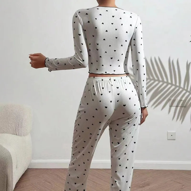 Women's Floral Pajama Set – Lettuce Trim Top & Ankle Pants Pajama Set Axl