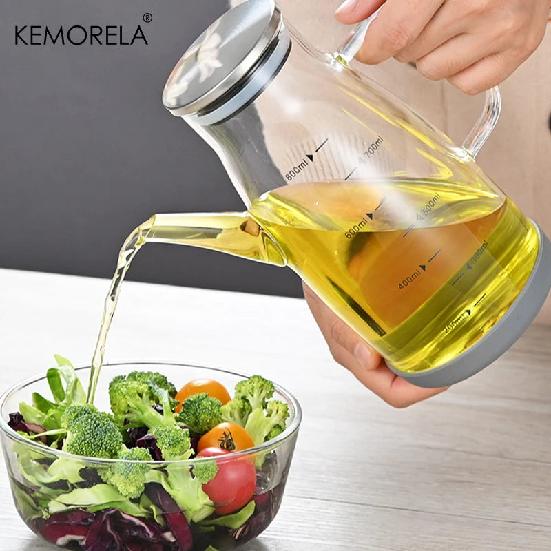 KEMORELA Glass Oil Bottle 600/800/1000ml – Anti-Leak Lid Glass Oil Dispenser Axl