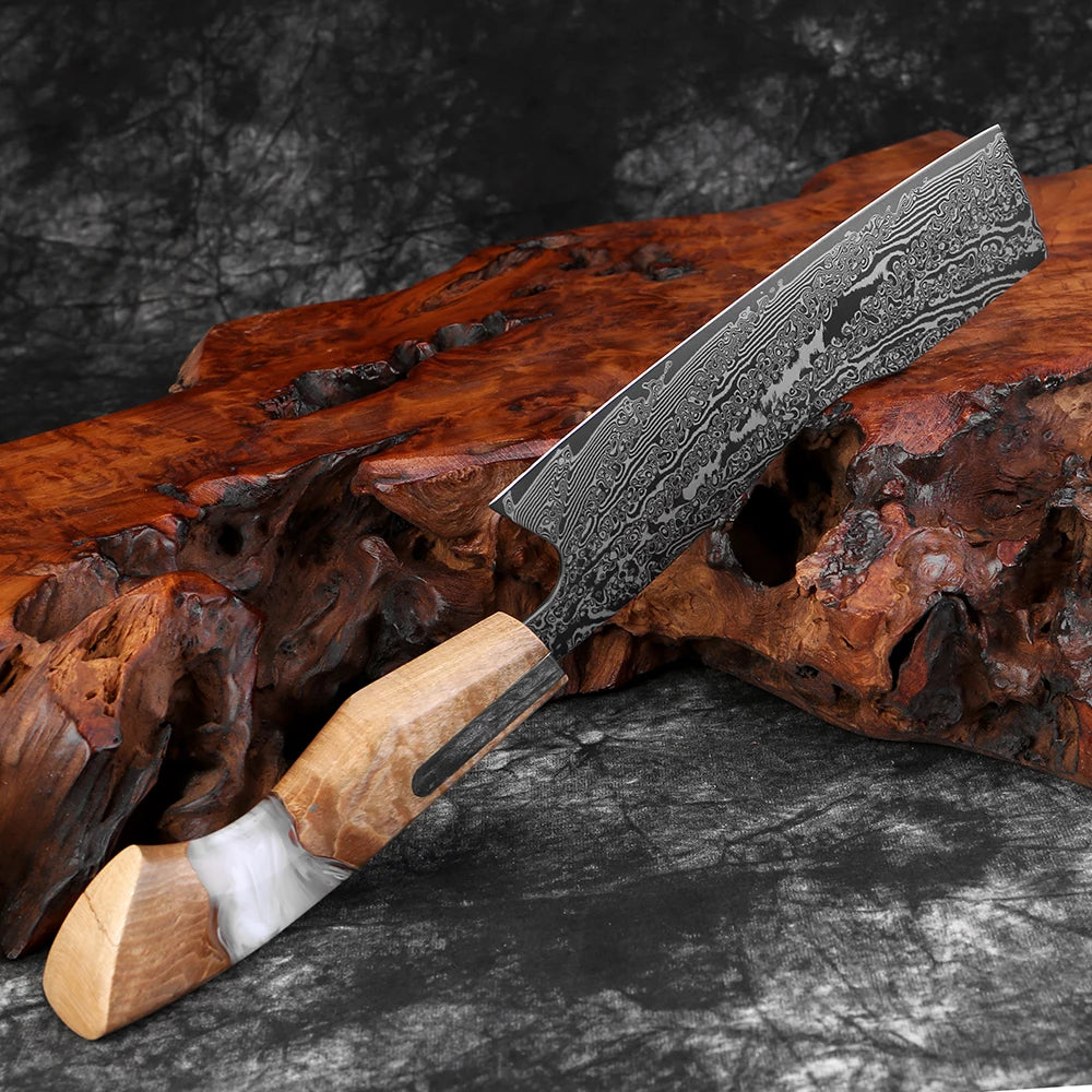 XITUO 7" Japanese Nakiri Knife – Damascus Steel Vegetable Cleaver Nakiri Kitchen Knife Axl