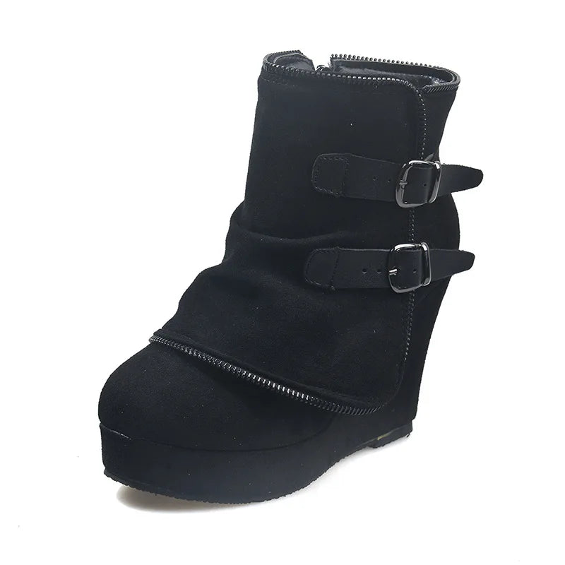 Women's Wedge Ankle Boots – Zip Round Toe Retro Booties Wedge Ankle Boots Axl Black 39