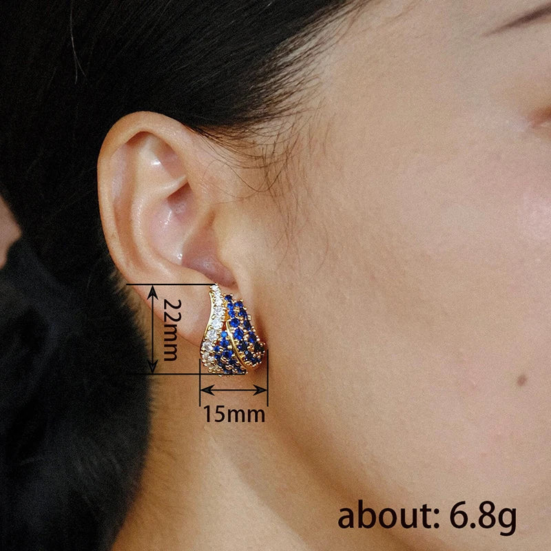 Huitan Teardrop CZ Stud Earrings – Gold Tone Blue & White Stud Earrings Axl