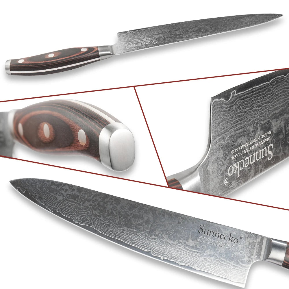 Sunnecko 8" Damascus Chef's Knife VG10 Core Pakkawood Handle Damascus Chef's Knife Axl