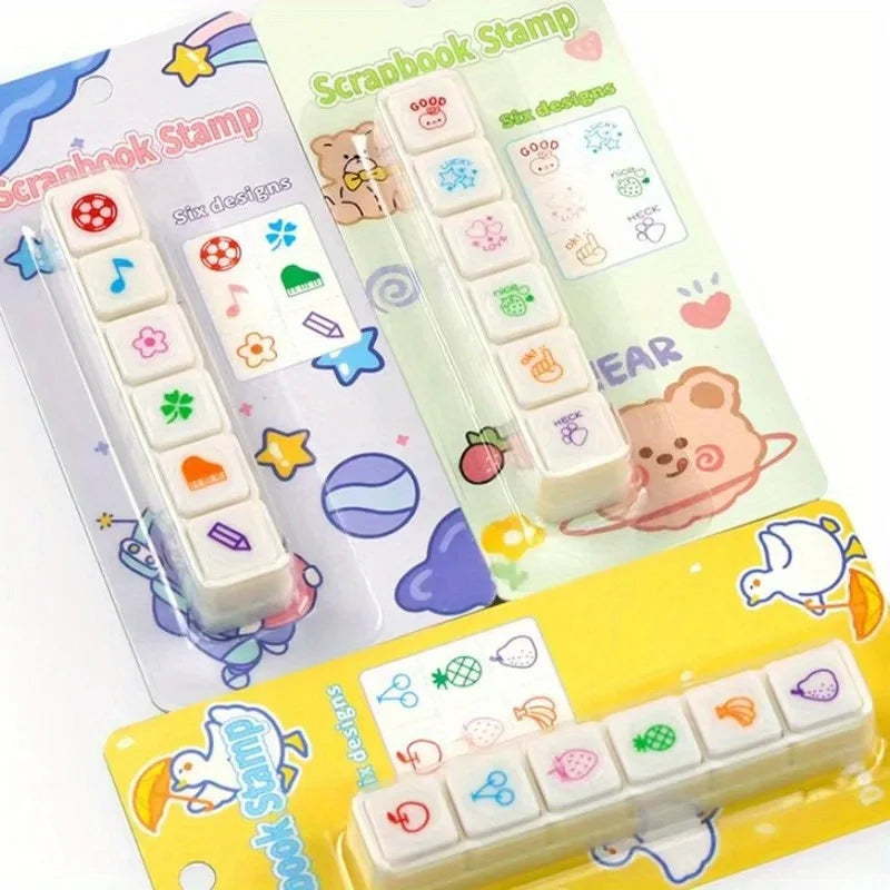 Kawaii Self-Ink Reward Stamps – 6 Designs Kids Craft Seal Set Self-Ink Stamp Set Axl