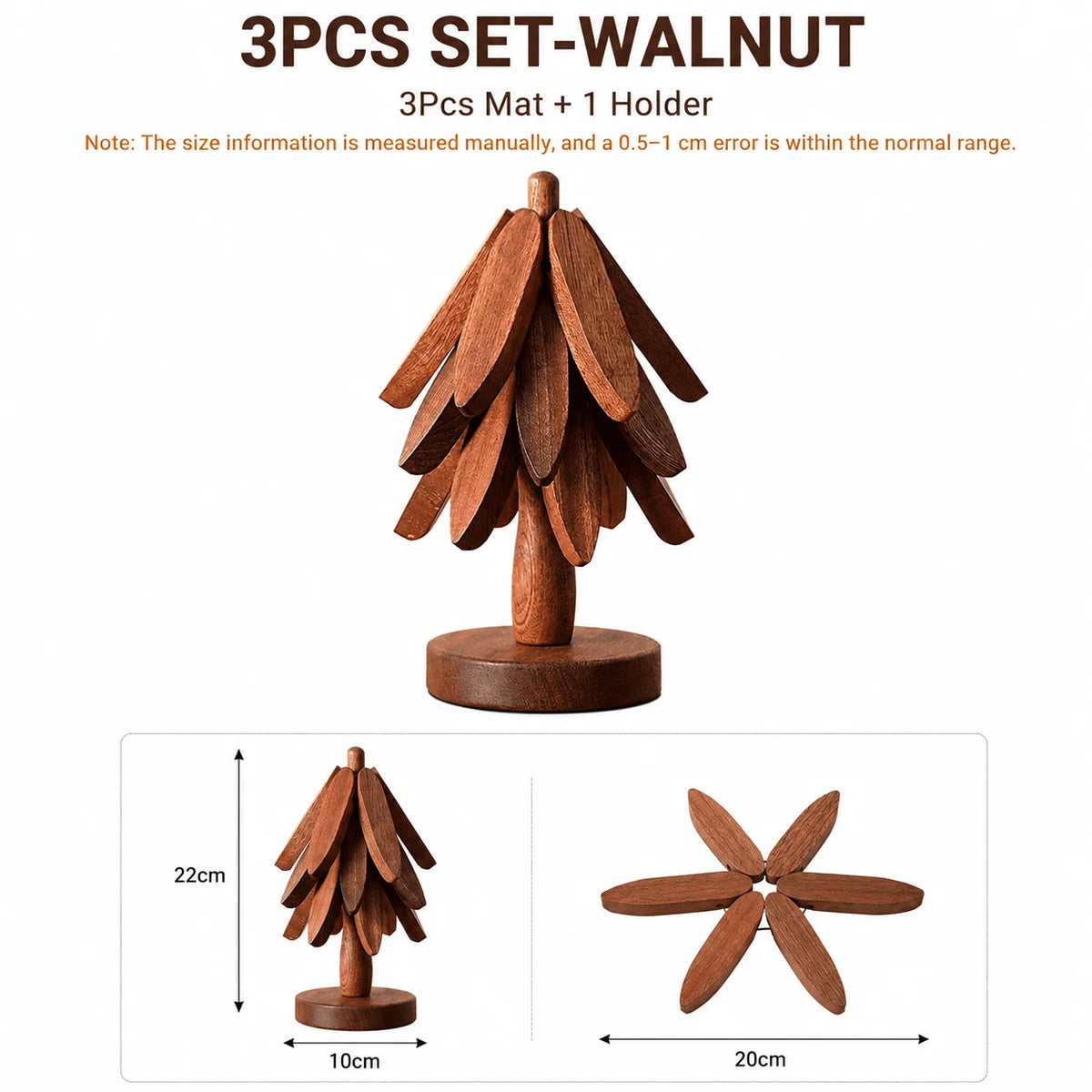Uwhise Wooden Tree Trivet Set – Foldable Heat-Resistant Mat 3/5 Pc Wooden Trivet Set Axl 3Pcs Set-Walnut