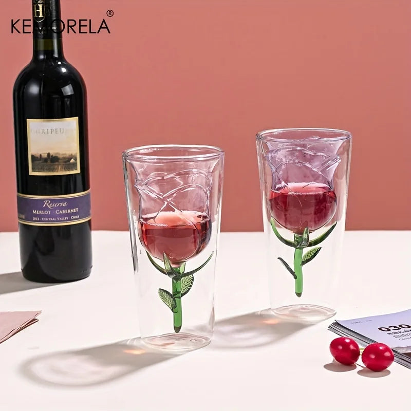KEMORELA Rose Shape Double-Layer Glass Wine Cup | Gift Double-Layer Wine Glass Axl