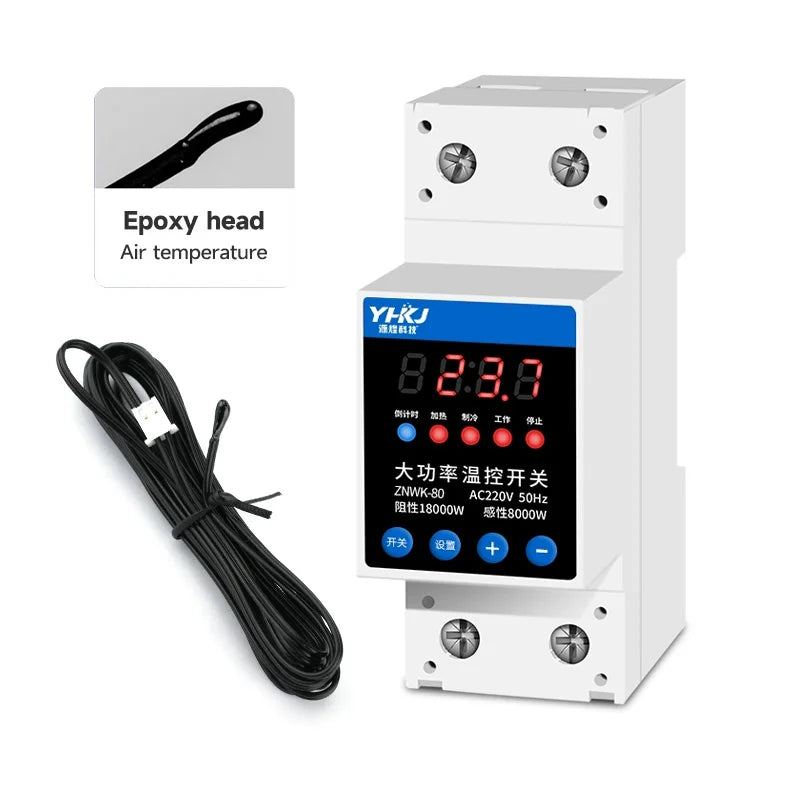 CKCTINNER 80A DIN Rail Temperature Control Switch AC 220V NTC Temperature Control Switch Axl Epoxy head