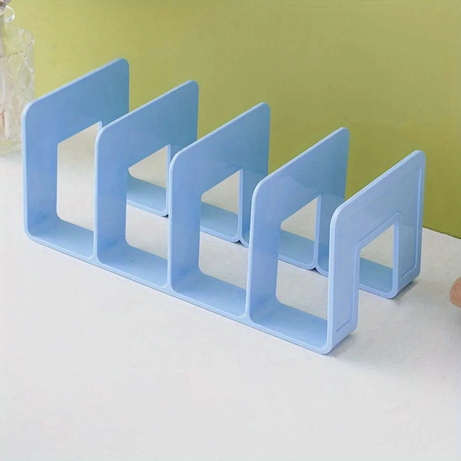 4-Compartment Desktop Bookshelf – Clear Plastic Desk Organizer Desktop Book Organizer Axl Blue-1pc