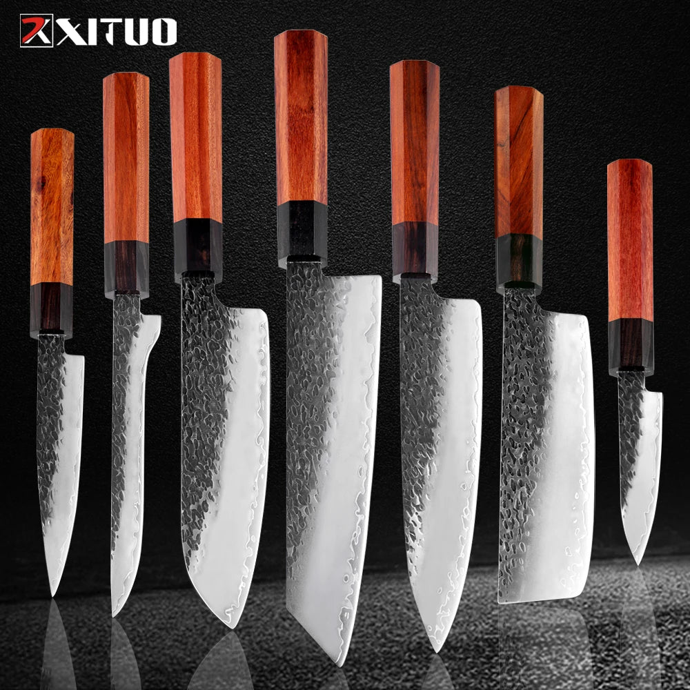 XITUO 1–7 Pc Japanese Chef Knife Set | 3-Layer Steel Blades Kitchen Knife Set Axl 7PCS Knife