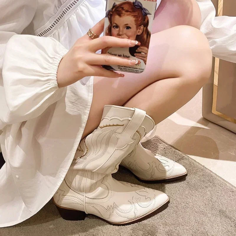 Women's Embroidered Western Cowboy Boots | Square Heel Pointed Toe Western Cowboy Boots Axl