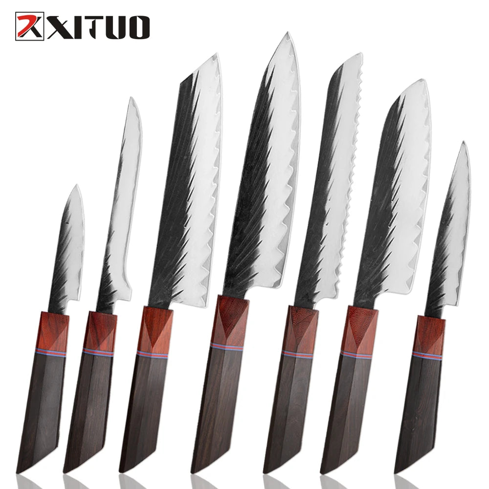 XITUO 1–7 Pc Japanese Chef Knife Set | Hand-Forged Steel Kitchen Knife Set Axl