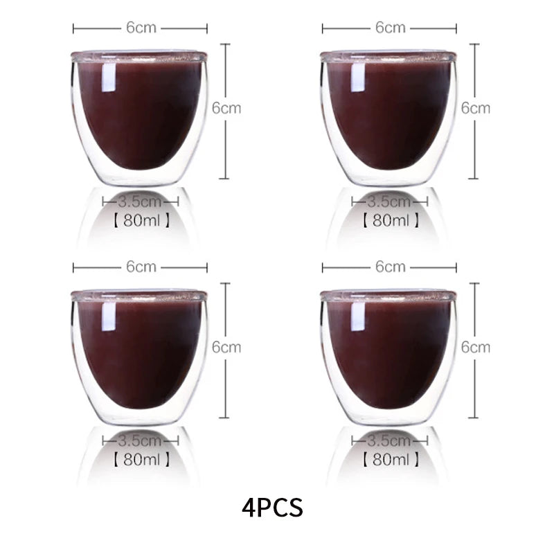 KEMORELA Double Wall Glass Cup – Heat-Resistant Borosilicate Double Wall Glass Cup Axl 80ml 4pcs 80-650ml