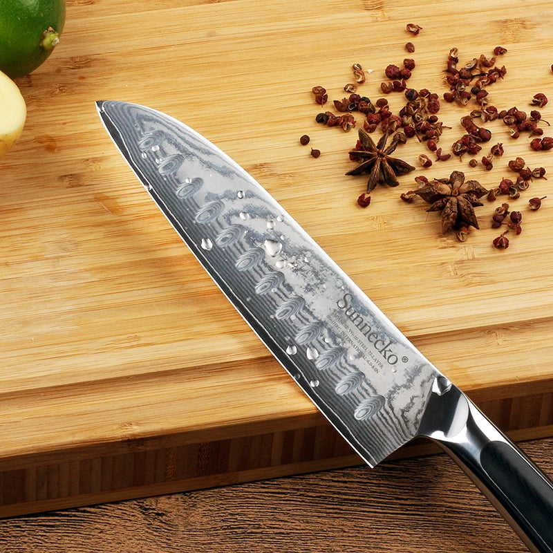 Sunnecko 7" Santoku Knife – 73-Layer VG10 Damascus Steel Santoku Kitchen Knife Axl