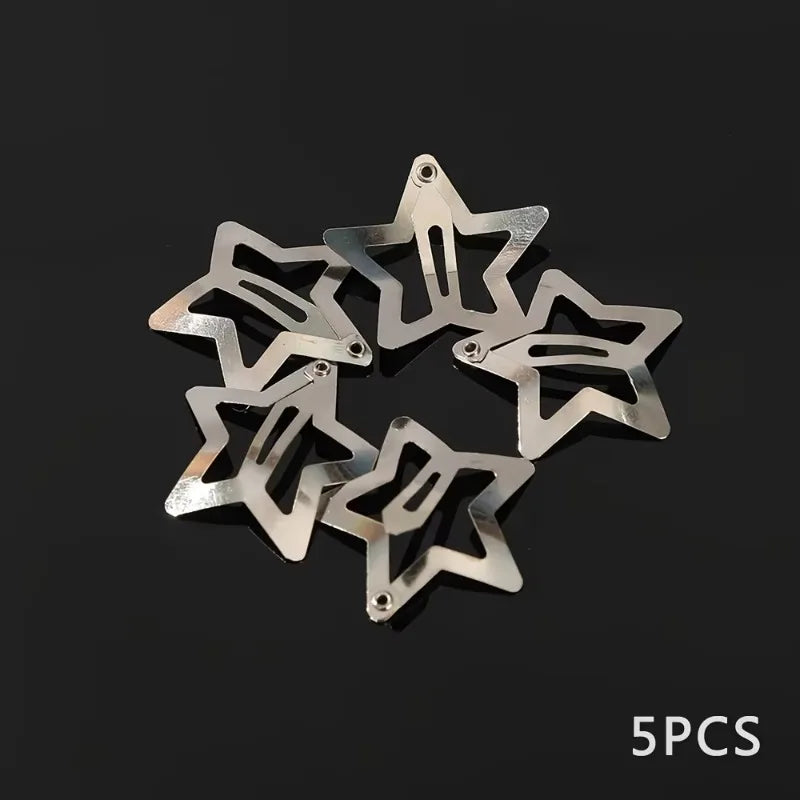 Silver Star Hair Clips – Metal Snap Barrettes for Girls & Women Hair Clip Barrettes Axl sliver-5pcs
