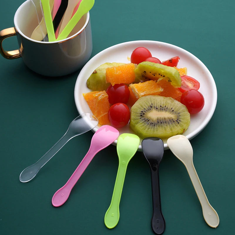 100 Mini Plastic Spoons – Dessert, Ice Cream & Party Spoons Disposable Party Spoons Axl