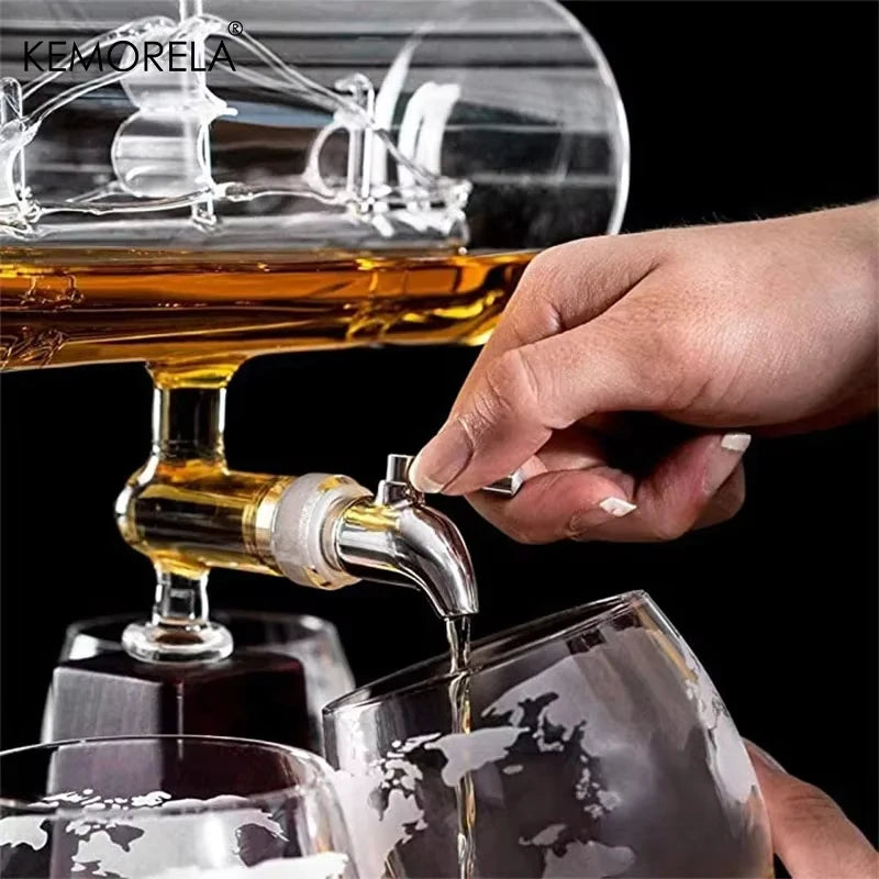 KEMORELA Boat Ship Whiskey Decanter Set – 1100ml & 4 Cups Whiskey Decanter Set Axl