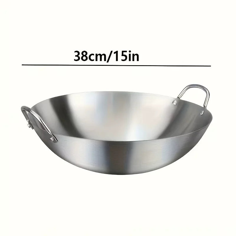 KEMORELA 30cm Stainless Steel Wok – Uncoated Dual Handle Pan Stainless Steel Wok Axl 38cm