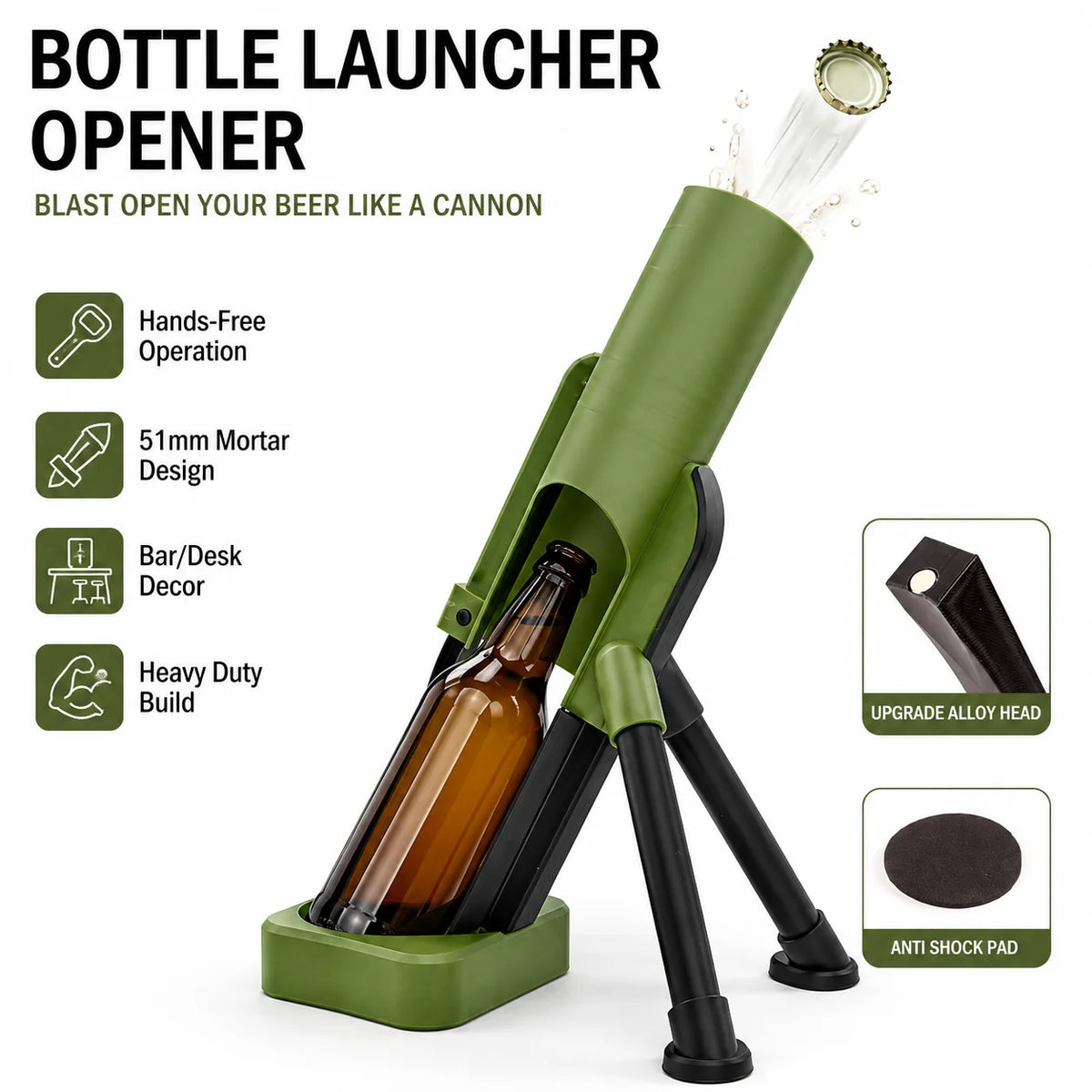 Mortar Bottle Opener Cap Launcher – Magnetic Beer Opener Gift Novelty Bottle Opener Axl