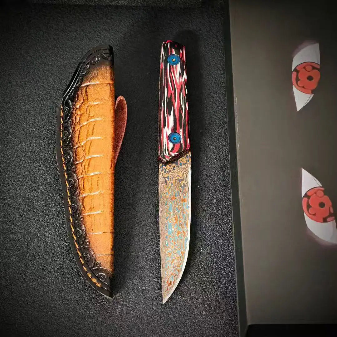 Damascus Steel Utility Knife – Colored Wood Handle & Sharp Blade Damascus Kitchen Knife Axl COLOR Damascus China Mainland