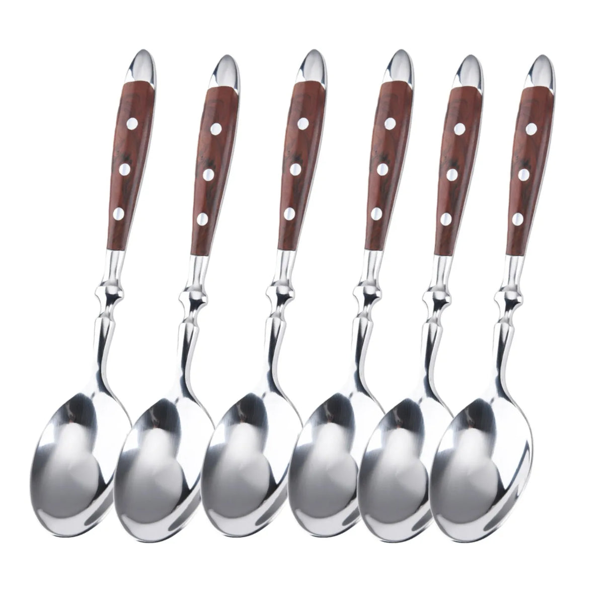 6-Piece Wood-Grain Stainless Steel Cutlery Set | Dinner Flatware