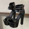 Eilyken Women Platform Sandals Square High Heel Buckle Strap Platform High Heel Sandals Axl Black 38