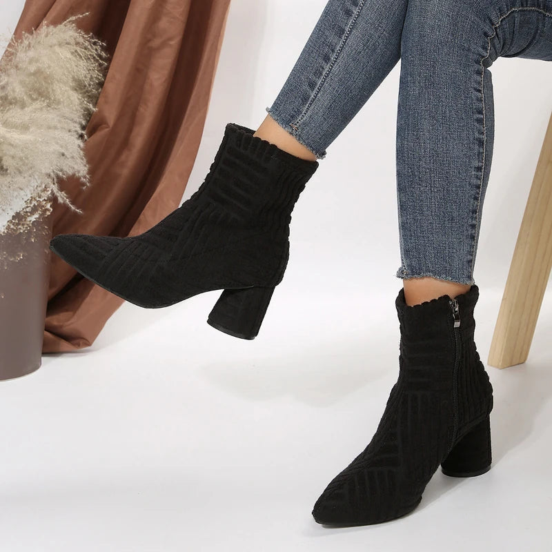 Women's Suede Ankle Boots – Pointed Toe Square Heel | YBQJOO Women's Ankle Boots Axl black 39