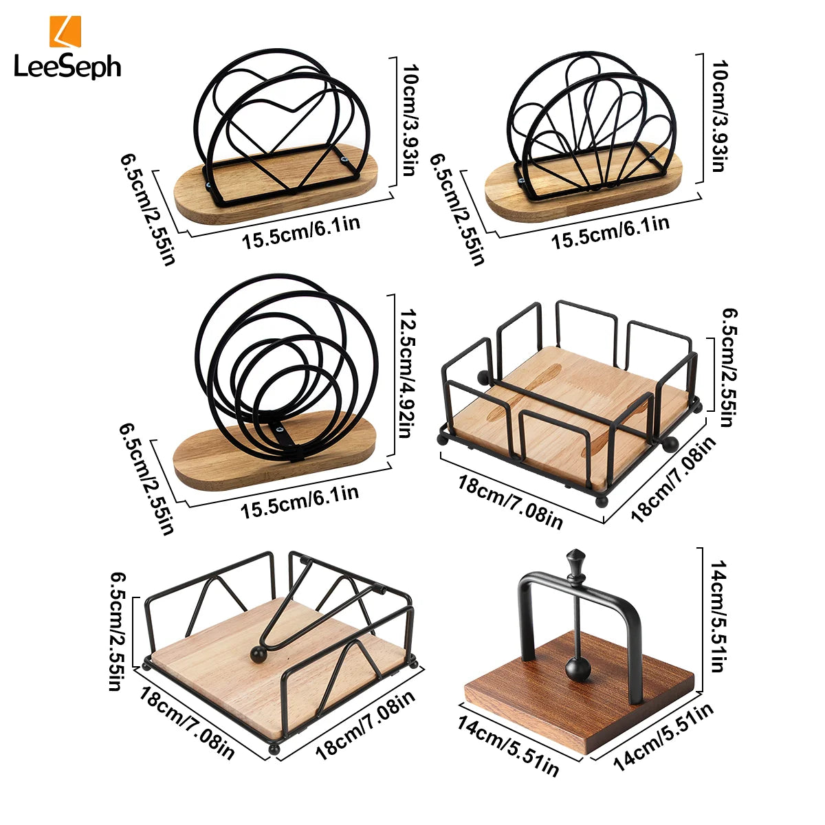 Modern Napkin Holder with Wooden Base | Gold, Black, White Napkin Holder Axl
