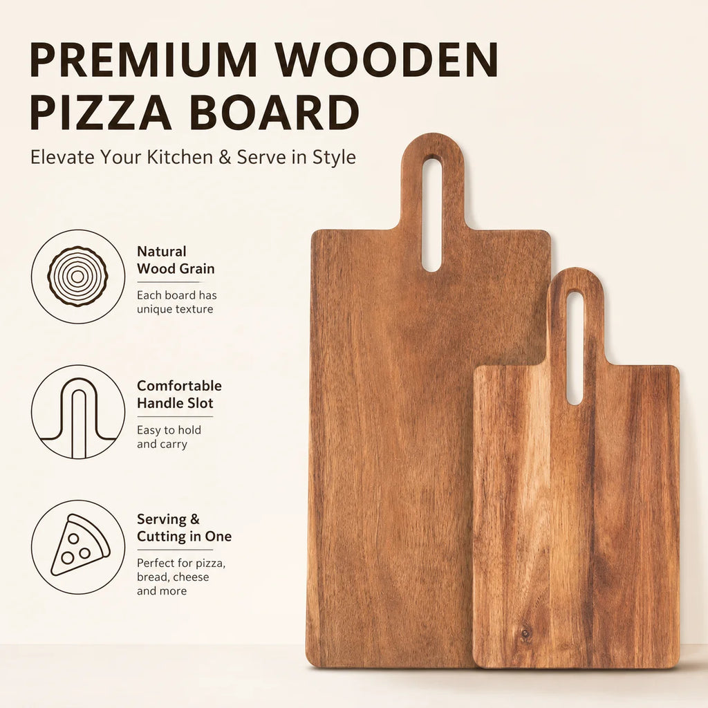 Wooden Cutting Board with Handle – Pizza & Cheese Serving Tray Wooden Cutting Board Axl