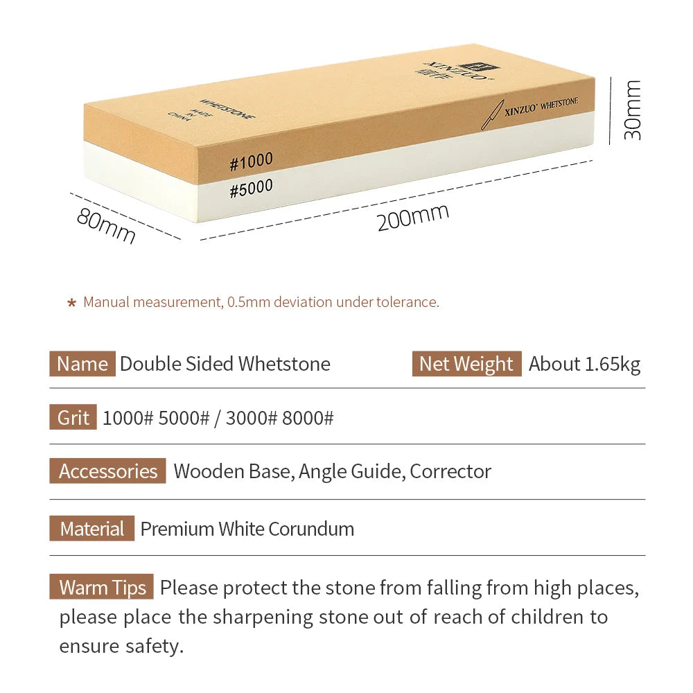 XINZUO Double-Sided Whetstone 1000/5000 or 3000/8000 Grit + Guide Knife Sharpening Stone Axl