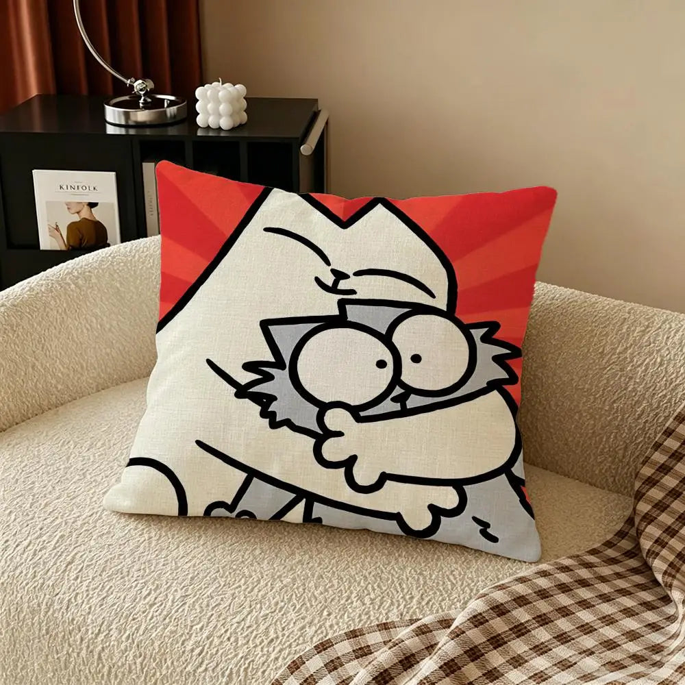 Natural Linen Cushion Cover Cat Print – Sofa & Bed Pillowcase Linen Cushion Cover Axl