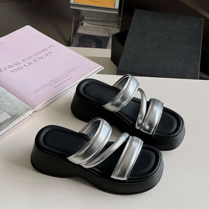 Women's Wedge Slide Sandals – Thick Sole Summer Slippers Wedge Slide Sandals Axl sliver 36