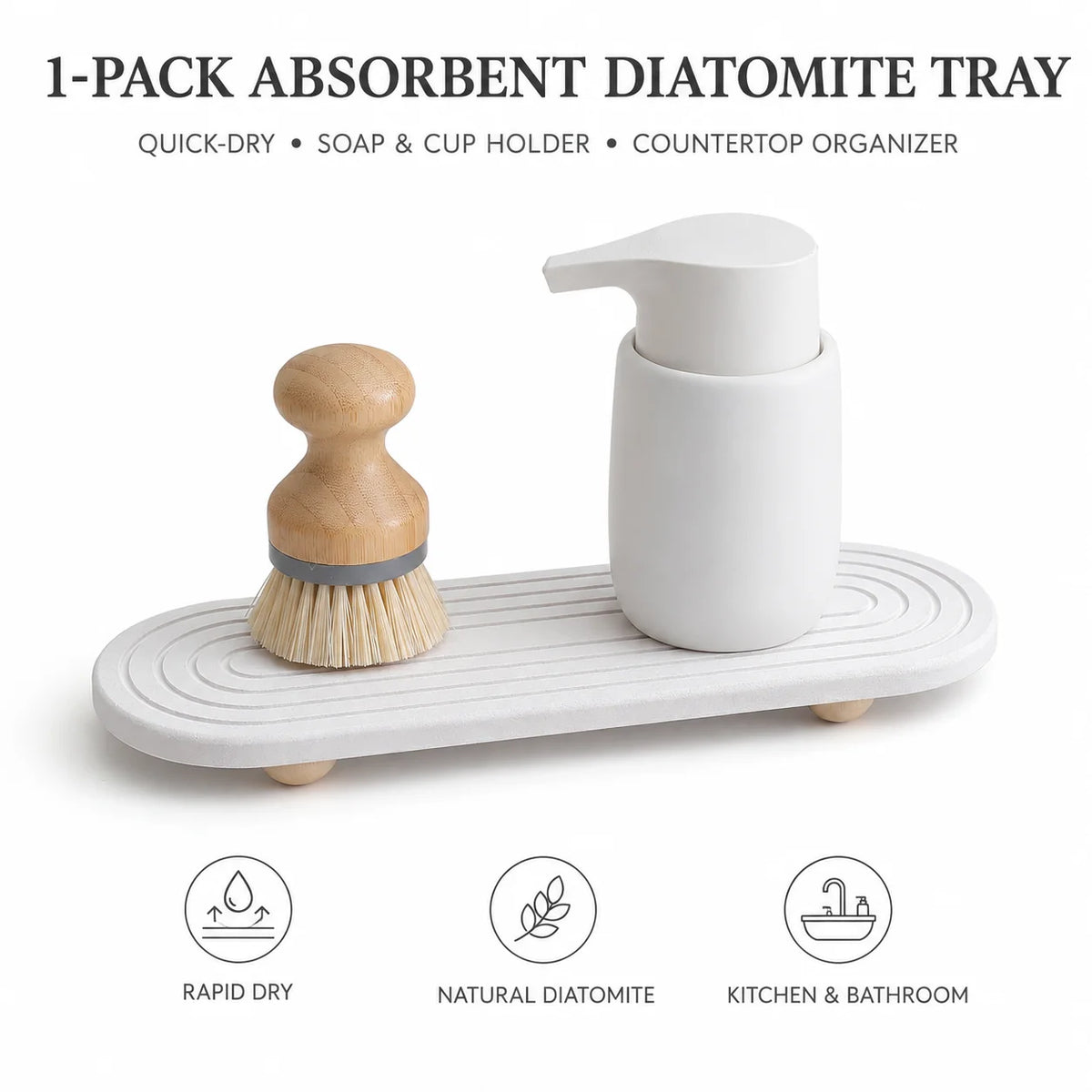 Elevated Diatomite Sink Tray with Wooden Feet | Fast Drying Mat Diatomite Sink Tray Axl