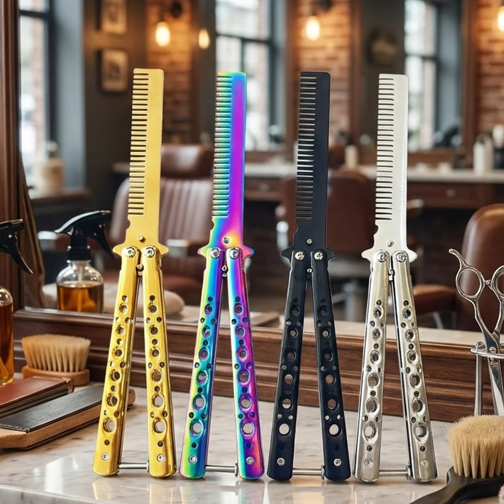 Butterfly Folding Beard Comb – Stainless Steel Barber Styling Tool Folding Beard Comb Axl