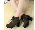 Women's Pointed Toe Ankle Boots | Thick Heel Zip PU Leather Women's Ankle Boots Axl green 41